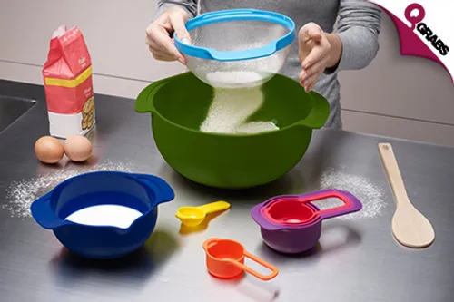 From QR49, Measure & Mix with a 9-Piece Kitchenware Set - Includes Measuring Cups, Bowls, Strainers and More! (Up to QR360 Value)